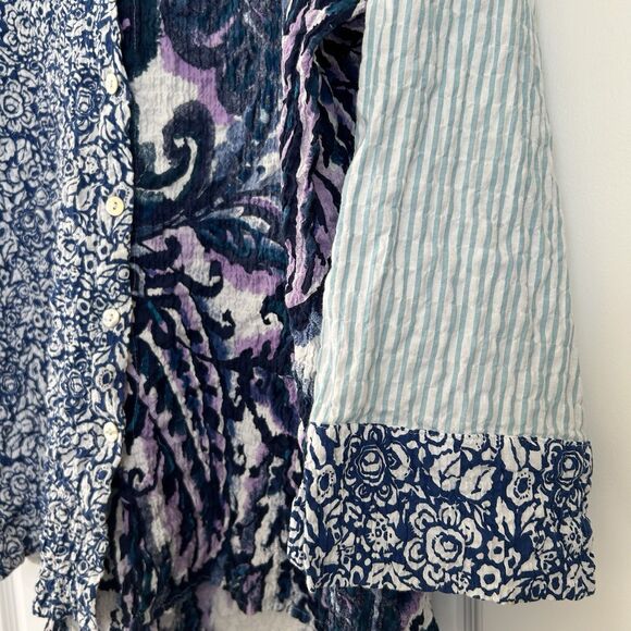 Habitat Clothes to Live In Mixed Print Blouse Size XL Crinkle Artsy 3/4 Sleeve - Picture 4 of 11